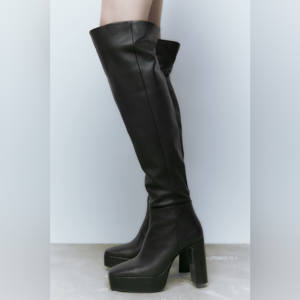 ZARA LEATHER HIGH-HEEL PLATFORM BOOTS 2006/010/800